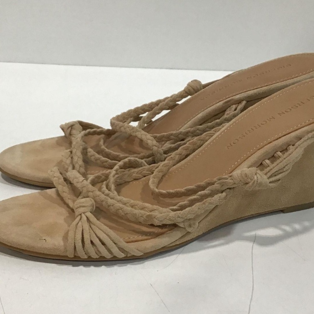 Women’s Sigerson Morrison Light Tan Braided Suede Wedge Sandals Size 38